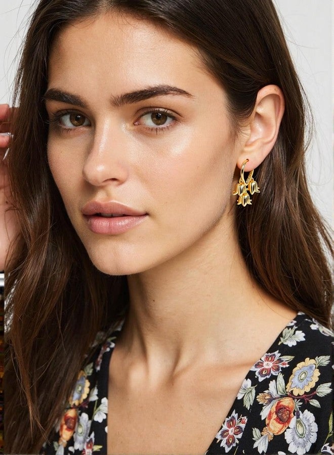 Thalireth Lily Of The Valley Flower Earrings For Women Dainty Huggie Heart Small Hoop Earrings Cute Lily Of The Valley Gifts (Gold) - Image 3